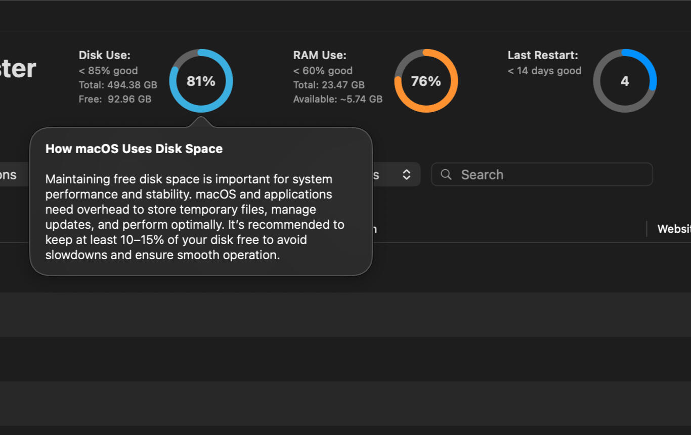Disc use popup